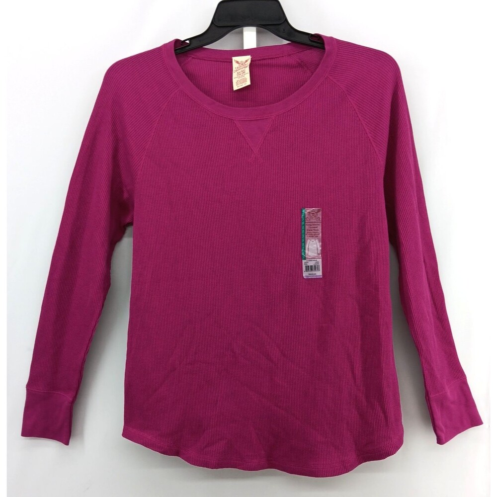 Faded Glory Shirt Women Size XL Magenta Waffle Knit Thermal Raglan Long Sleeve